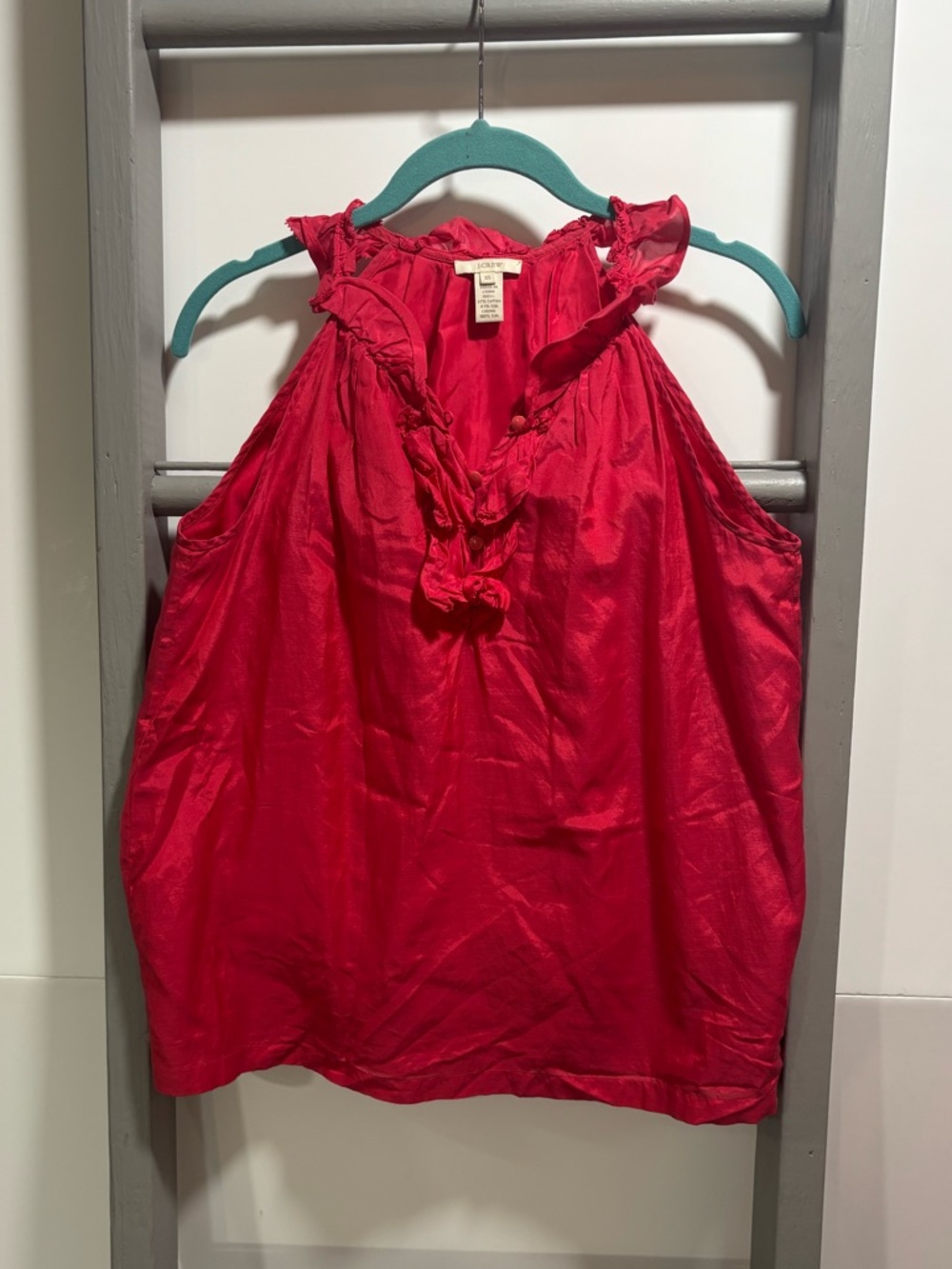 J. Crew XS silk Ruffle Halter, coquette, natural, classic, summer, Y2K, feminine